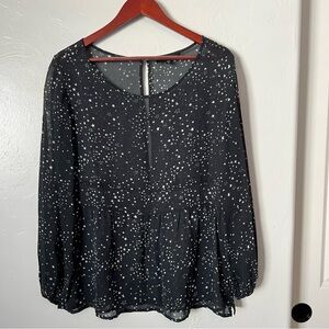 Sanctuary Blouse Star Print Sheer Black Long Sleeve  Celestial Women’s Medium